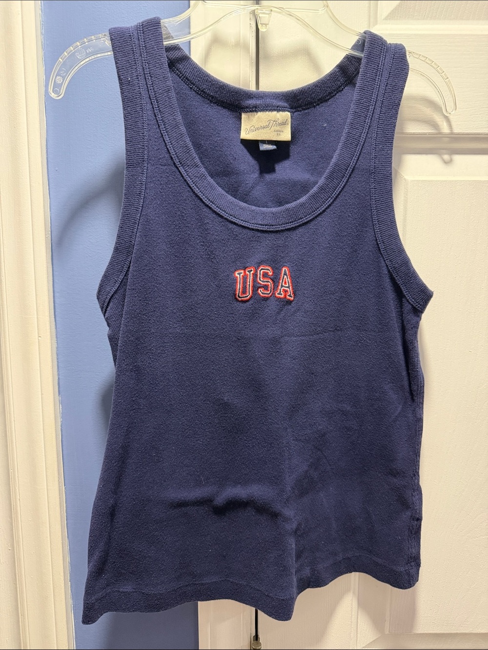 Universal Thread Navy Tank Top with Red USA Embroidery